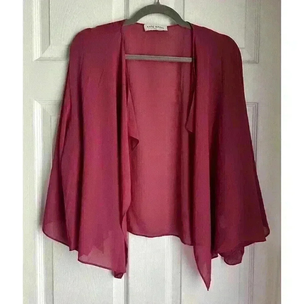 Kate Kasin Women Summer Cardigans Chiffon Loose Kimono Cape Mulberry Size XXL